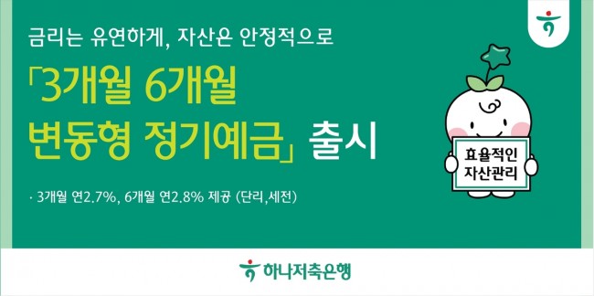 하나저축은행, 효율적 자금관리를 위한 '3개월 6개월 변동형 정기예금' 출시